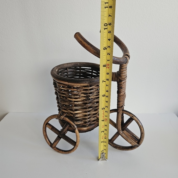Vintage Bamboo & Wicker TRICYCLE Plant Stand Boho Decor Rattan Bike - Picture 7 of 8